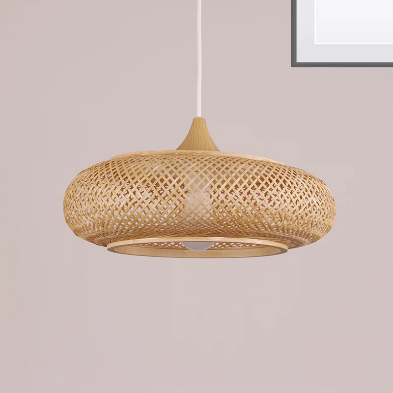 Modernisme 1-lamps hangende verlichting Houten donut/hoed hangende lamp met bamboe kap Clearhalo