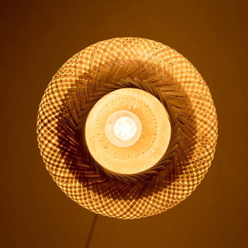 Modernisme 1-lamps hangende verlichting Houten donut/hoed hangende lamp met bamboe kap Clearhalo