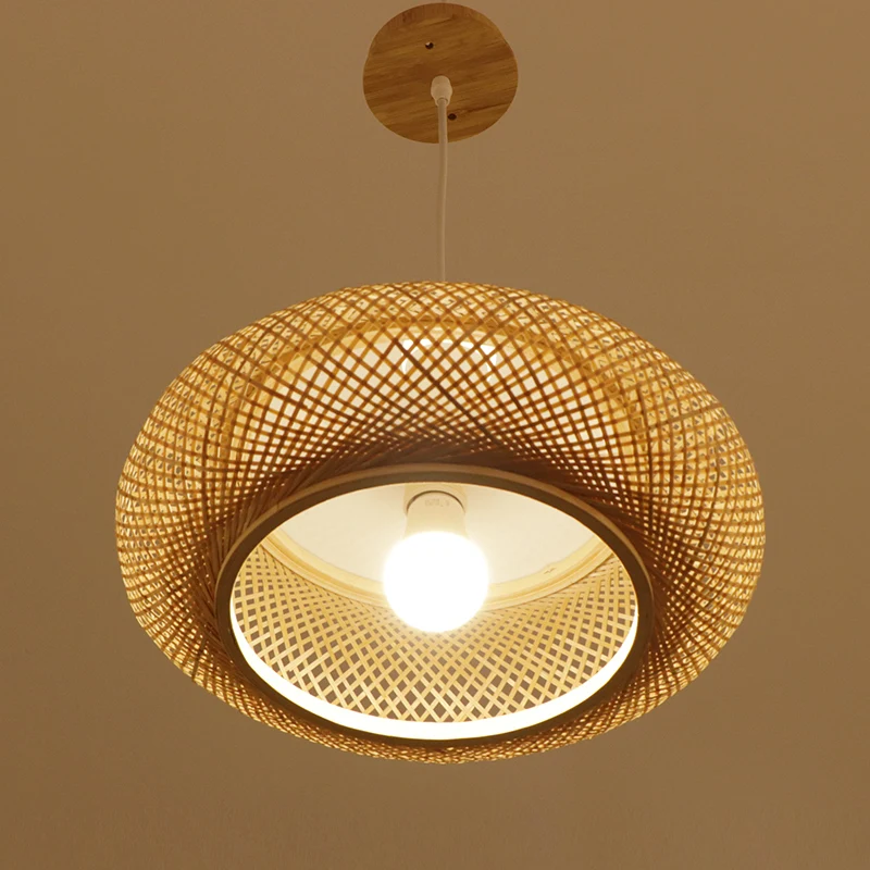Modernisme 1-lamps hangende verlichting Houten donut/hoed hangende lamp met bamboe kap Clearhalo