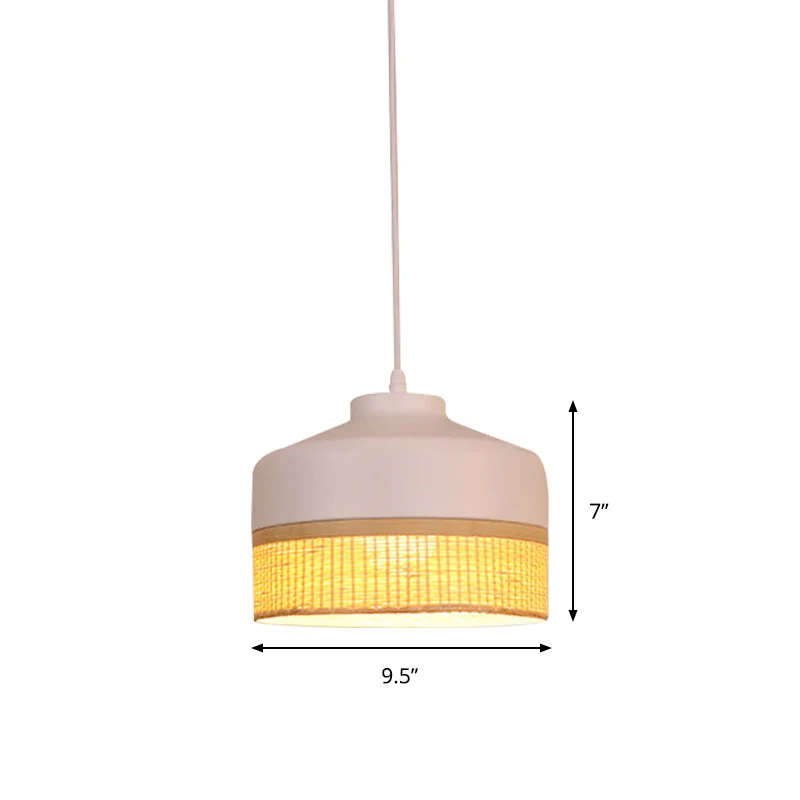 Modernisme 1-lichts hanglamp wit en beige altaarhanglamp met lampenkap van bamboerotan Clearhalo