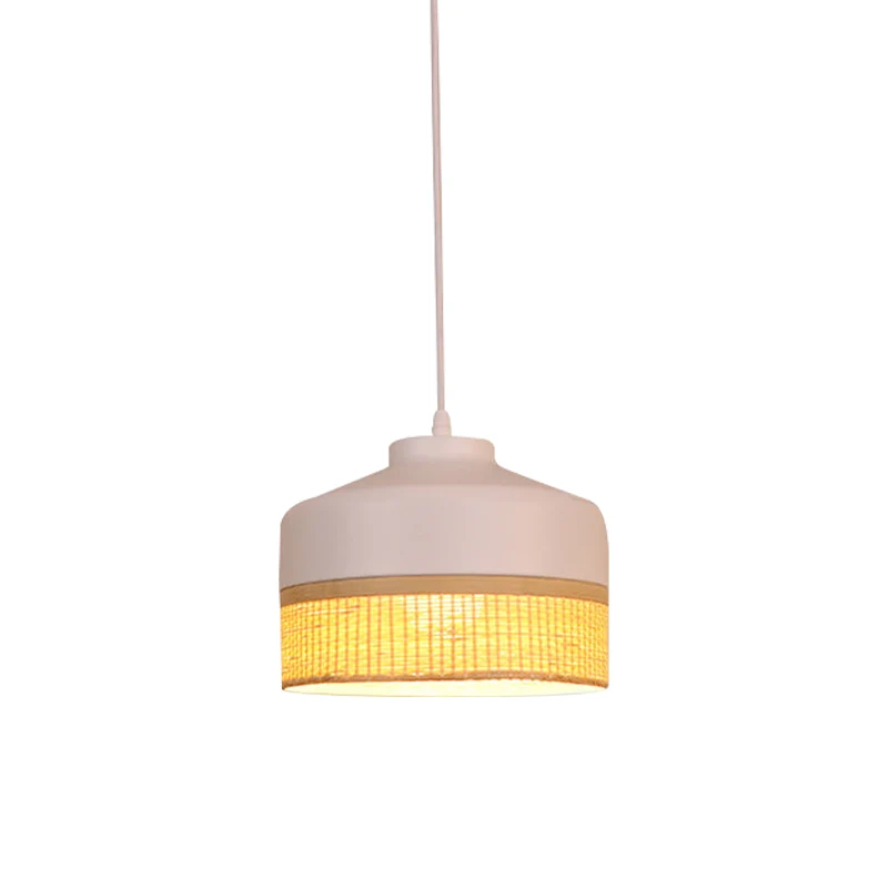 Modernisme 1-lichts hanglamp wit en beige altaarhanglamp met lampenkap van bamboerotan Clearhalo