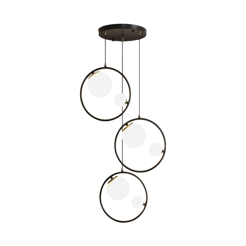 Modernisme 6-lichts multi-pendel zwarte bol hangende plafondlamp met kap en ring van opaalglas Clearhalo