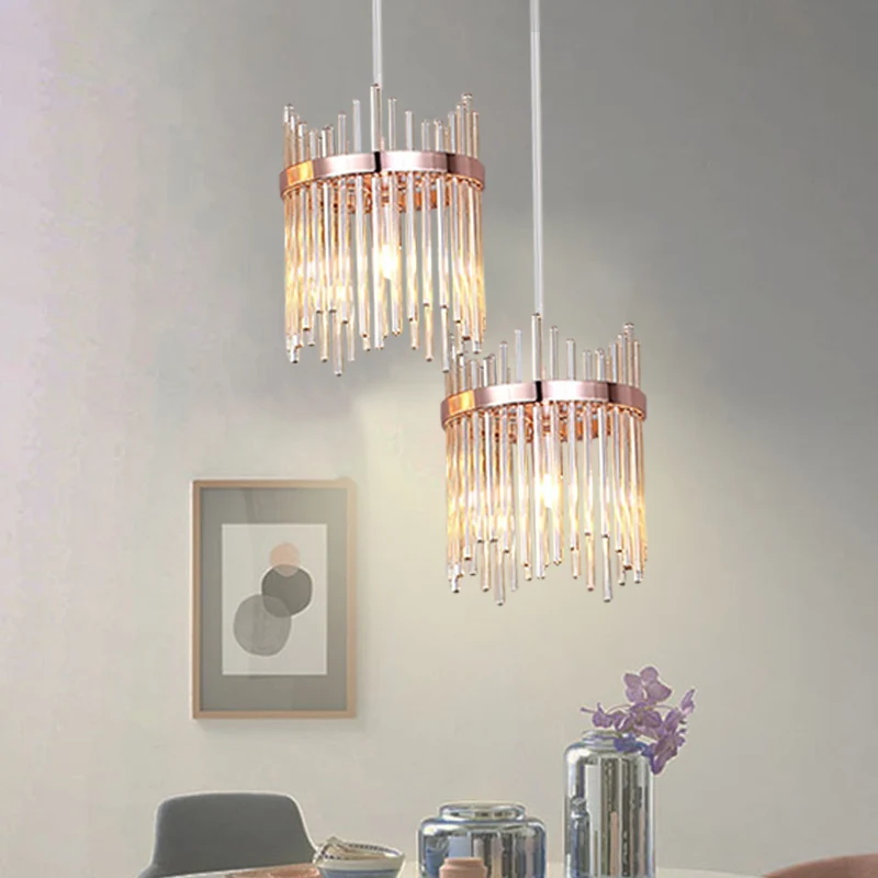 Modernisme Ring hanglamp 1 lamp Kristallen staaf hangende hanglamp rosé goud Clearhalo
