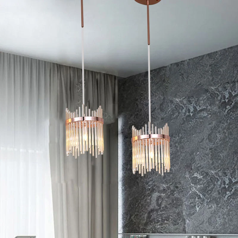 Modernisme Ring hanglamp 1 lamp Kristallen staaf hangende hanglamp rosé goud Clearhalo