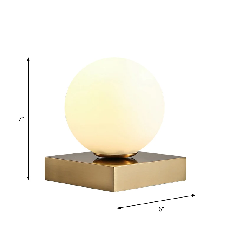 Modernisme ronde bal tafellamp wit glas 1 hoofd nachtkastje verlichting met metalen vierkante voet Clearhalo