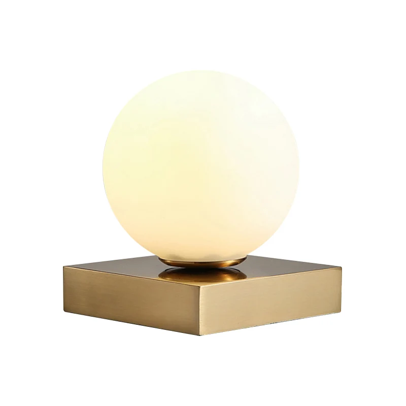 Modernisme ronde bal tafellamp wit glas 1 hoofd nachtkastje verlichting met metalen vierkante voet Clearhalo