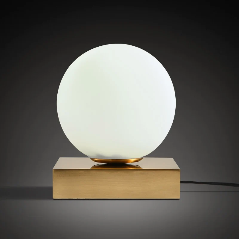 Modernisme ronde bal tafellamp wit glas 1 hoofd nachtkastje verlichting met metalen vierkante voet Clearhalo