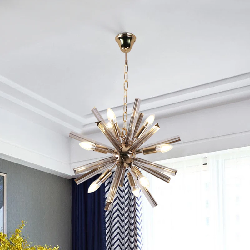 Modernisme Starburst kroonluchter hanglamp kristal 9/16 lichten hangende plafondlamp grijs Clearhalo