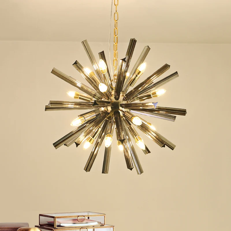 Modernisme Starburst kroonluchter hanglamp kristal 9/16 lichten hangende plafondlamp grijs Clearhalo