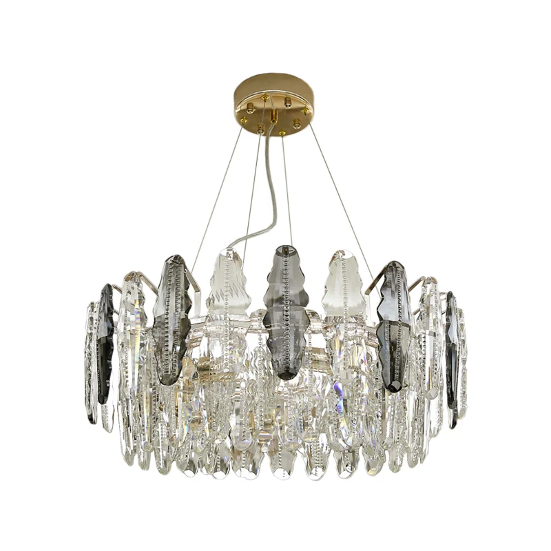 Modernistische 2-laags ophangverlichting 6 koppen Helder en rookgrijs kristallen kroonluchterlicht Clearhalo
