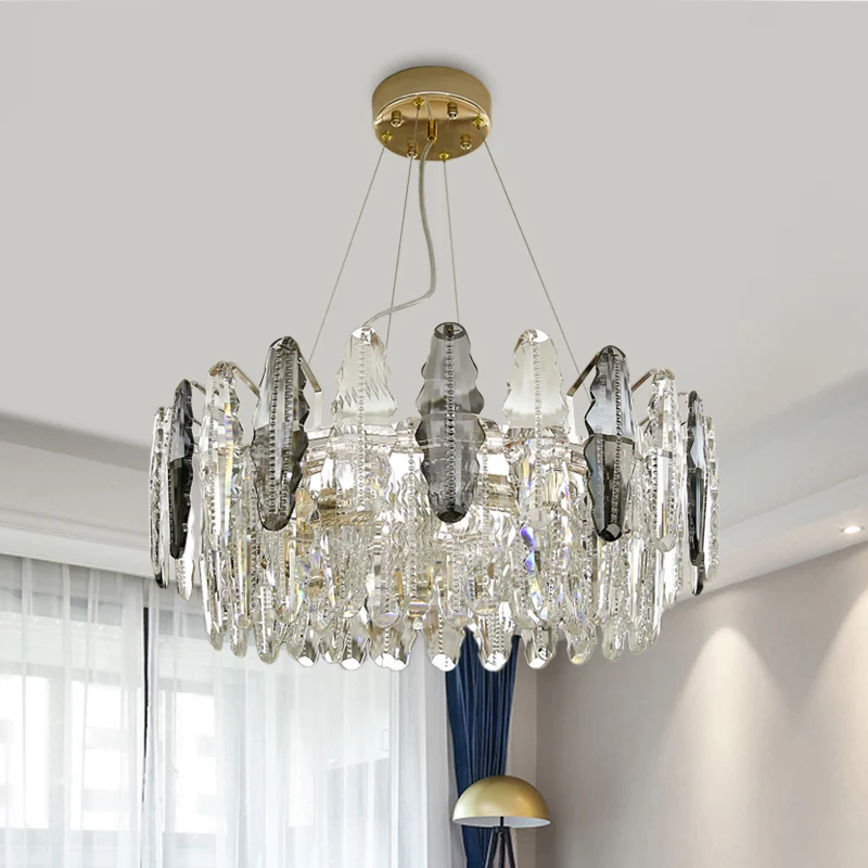 Modernistische 2-laags ophangverlichting 6 koppen Helder en rookgrijs kristallen kroonluchterlicht Clearhalo