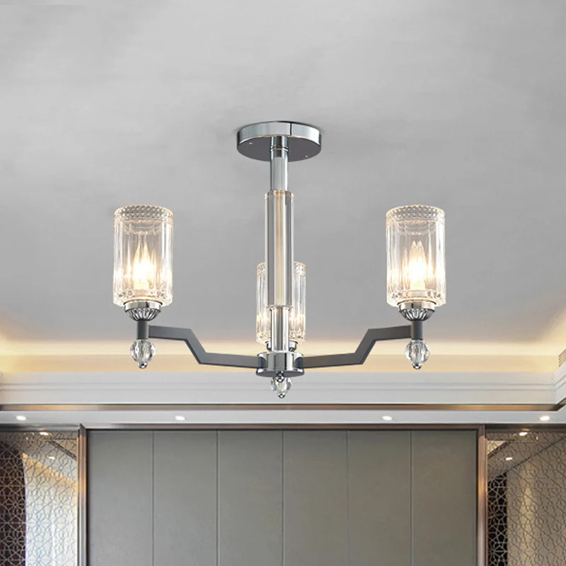 Modernistische 3/6-koppige plafondverzonken cilindrische kristallen semi-inbouwlamp chroom Clearhalo