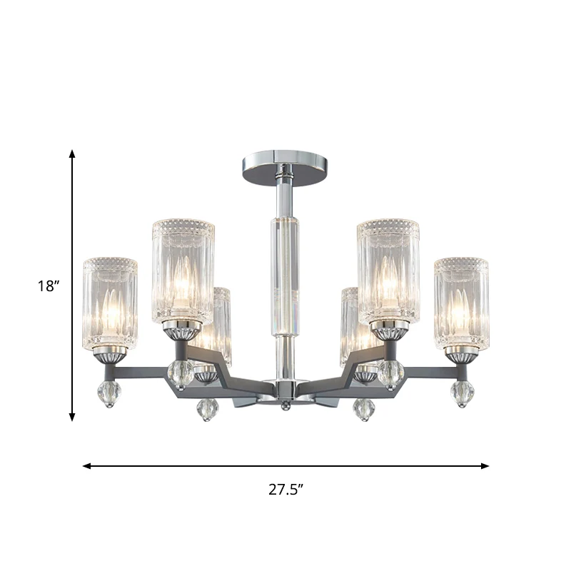 Modernistische 3/6-koppige plafondverzonken cilindrische kristallen semi-inbouwlamp chroom Clearhalo