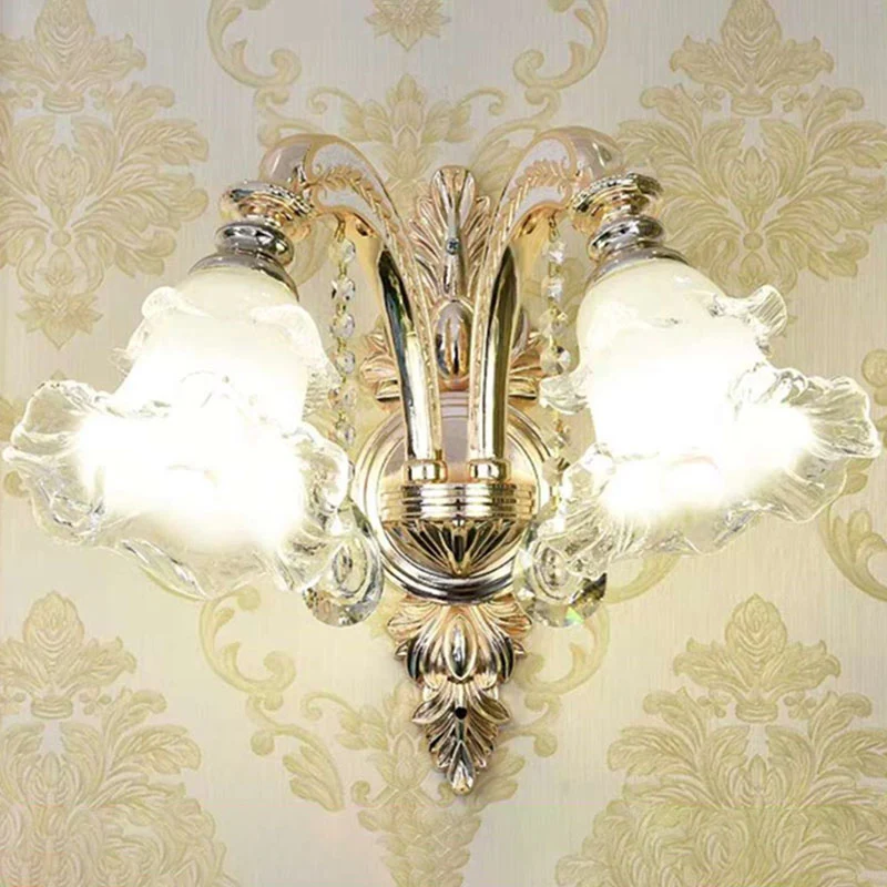 Modernistische bloemenhanglampset Helderglazen woonkamer kristallen kroonluchterlamp goud Clearhalo