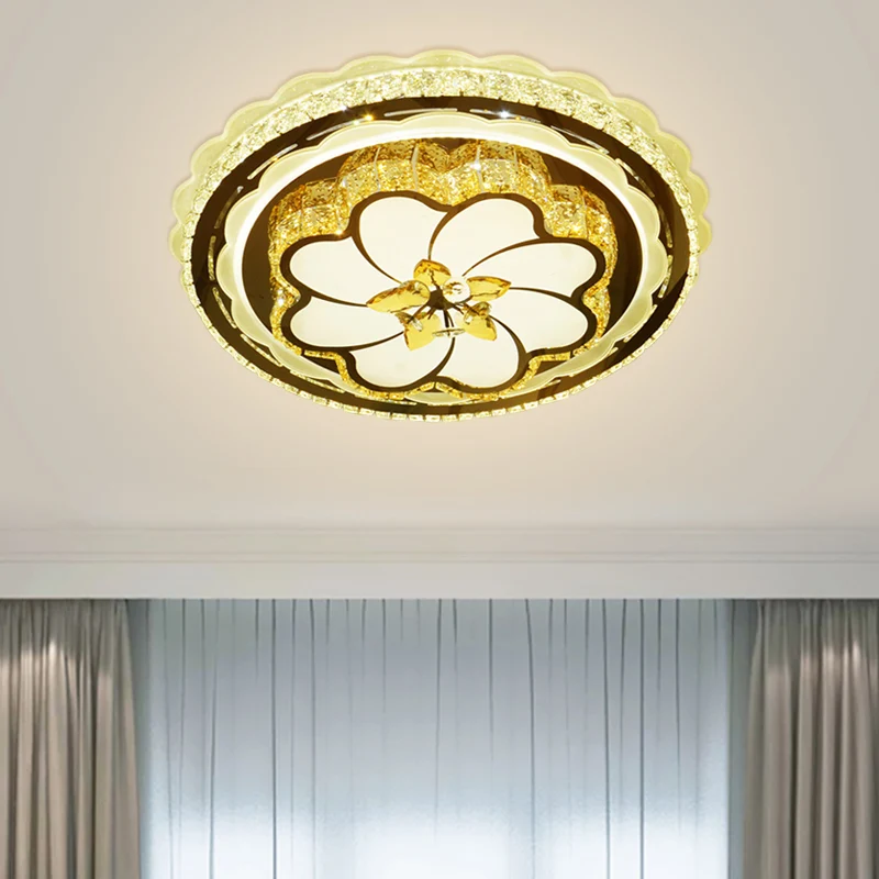 Modernistische Bloom plafondverzonken kristallen LED-slaapkamerinbouwlamp roestvrij staal Clearhalo