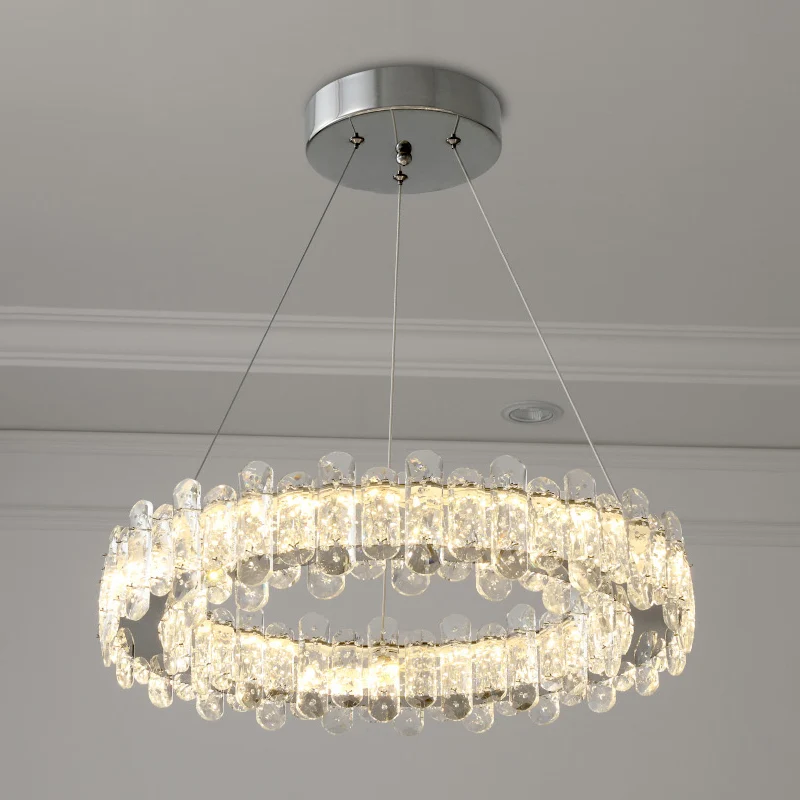 Modernistische cirkelhangende kroonluchter Helder K9-kristallen LED hangende plafondlamp chroom Clearhalo