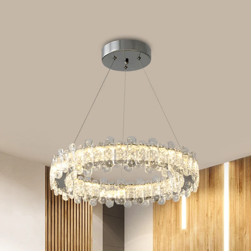 Modernistische cirkelhangende kroonluchter Helder K9-kristallen LED hangende plafondlamp chroom Clearhalo