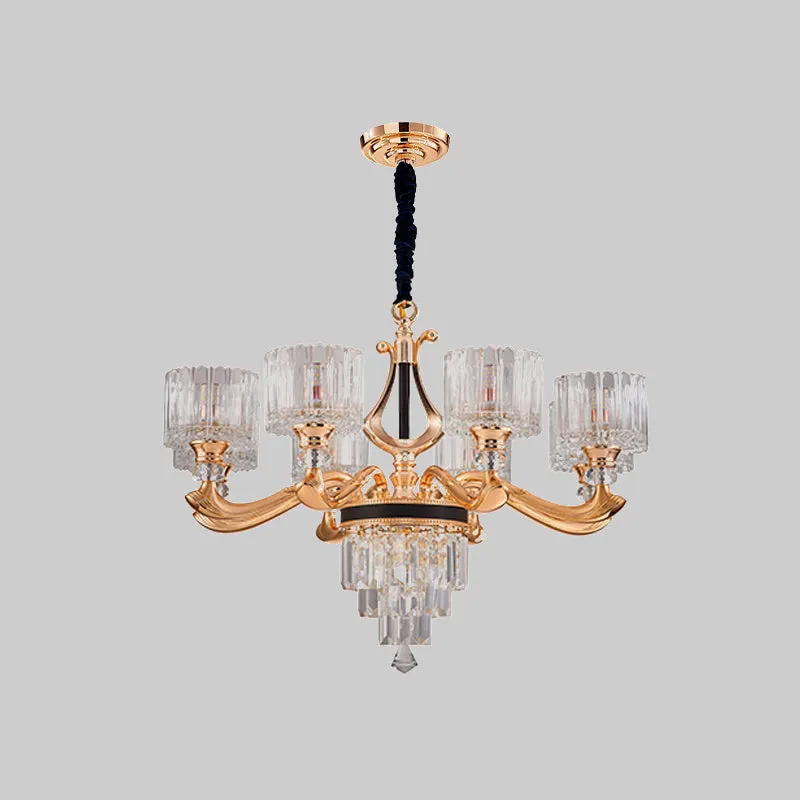 Modernistische Drum-plafondkroonluchter 6/8-lamps kristallen rechthoekige hanglamp zwart en goud Clearhalo