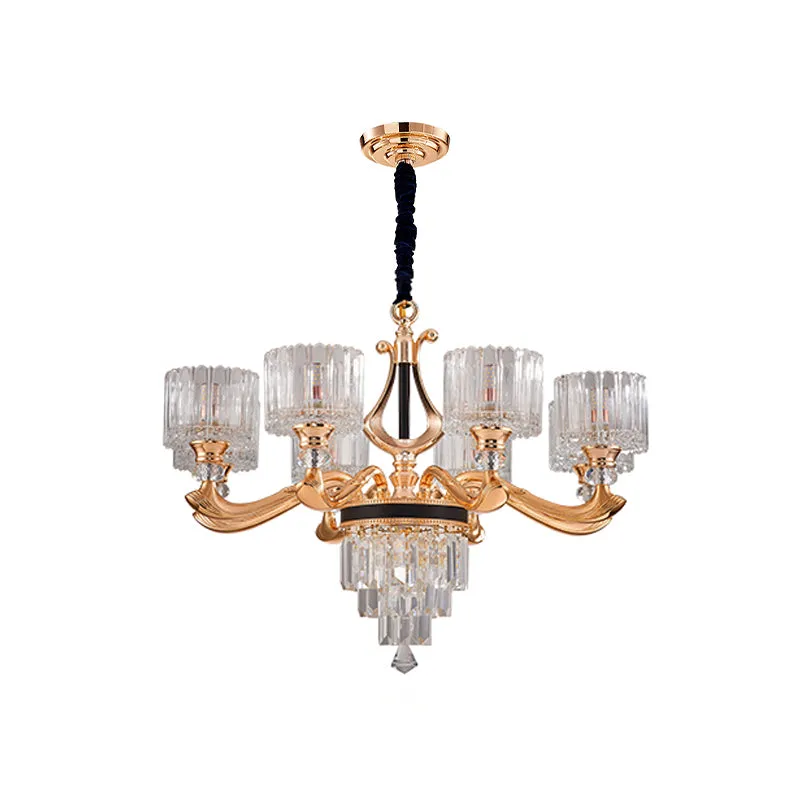 Modernistische Drum-plafondkroonluchter 6/8-lamps kristallen rechthoekige hanglamp zwart en goud Clearhalo