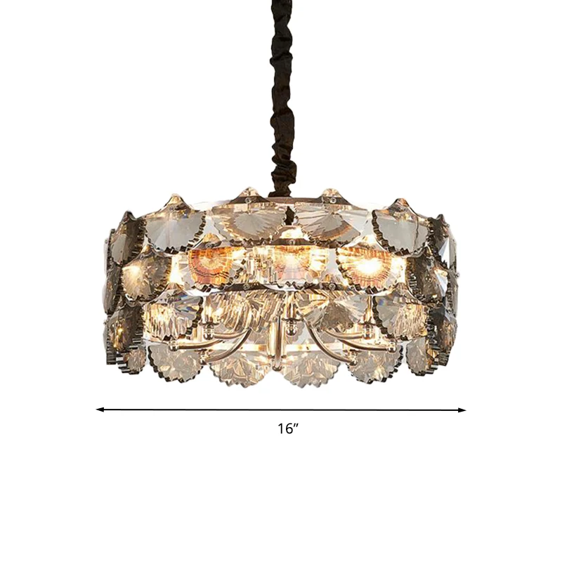 Modernistische Drum-plafondkroonluchter Grijs Kristalblok 6 Lampen Keukenhanglamp goud Clearhalo