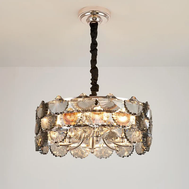Modernistische Drum-plafondkroonluchter Grijs Kristalblok 6 Lampen Keukenhanglamp goud Clearhalo