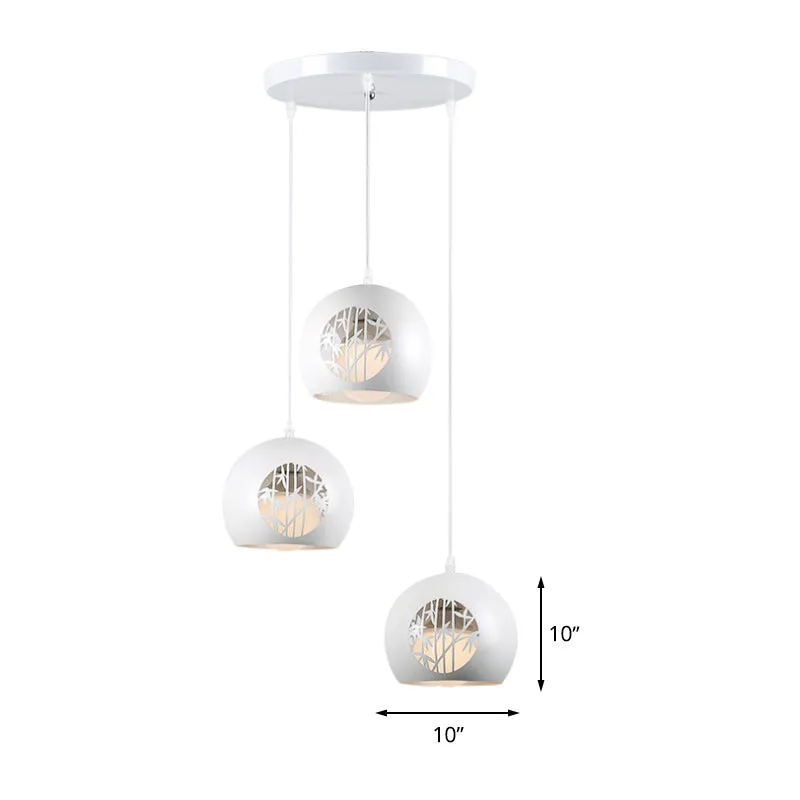 Modernistische Global Multi Light hangende ijzeren 3-lichts eetkamer hanglamp wit met lasergesneden bamboepatroon Clearhalo