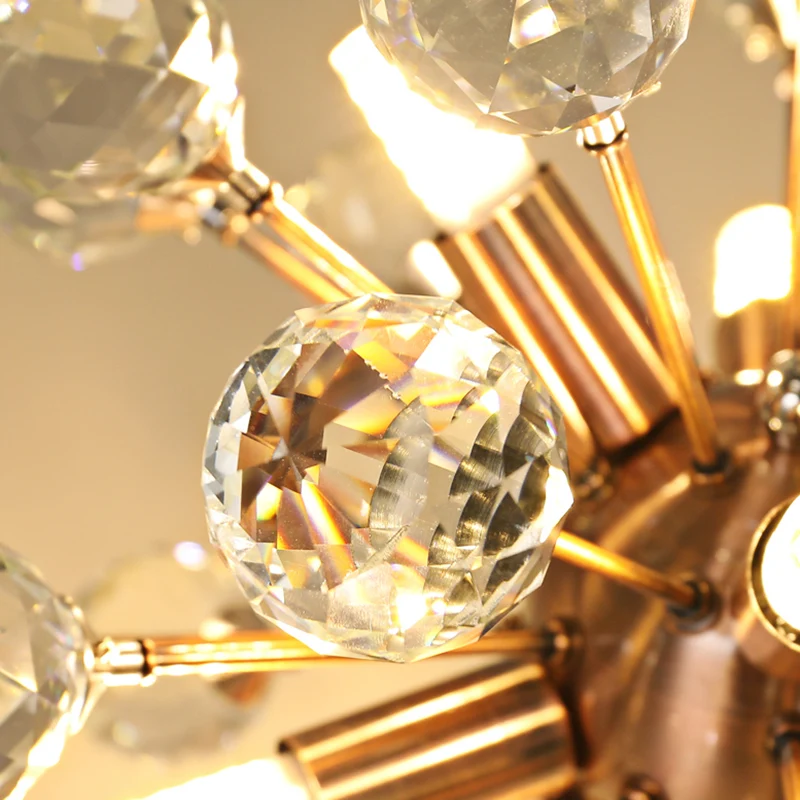 Modernistische Globe semi-inbouw gefacetteerde kristallen plafondlamp met 6 lampen messing Clearhalo