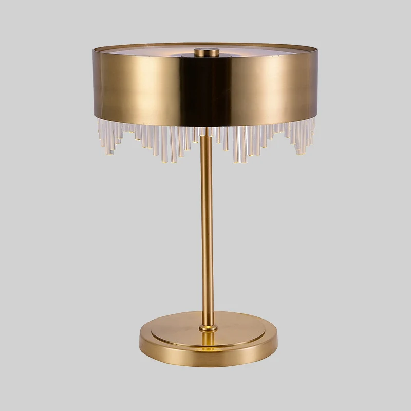 Modernistische kristallen bureaulamp met 1 kop, gouden cilindernachttafellamp met metalen kap Clearhalo