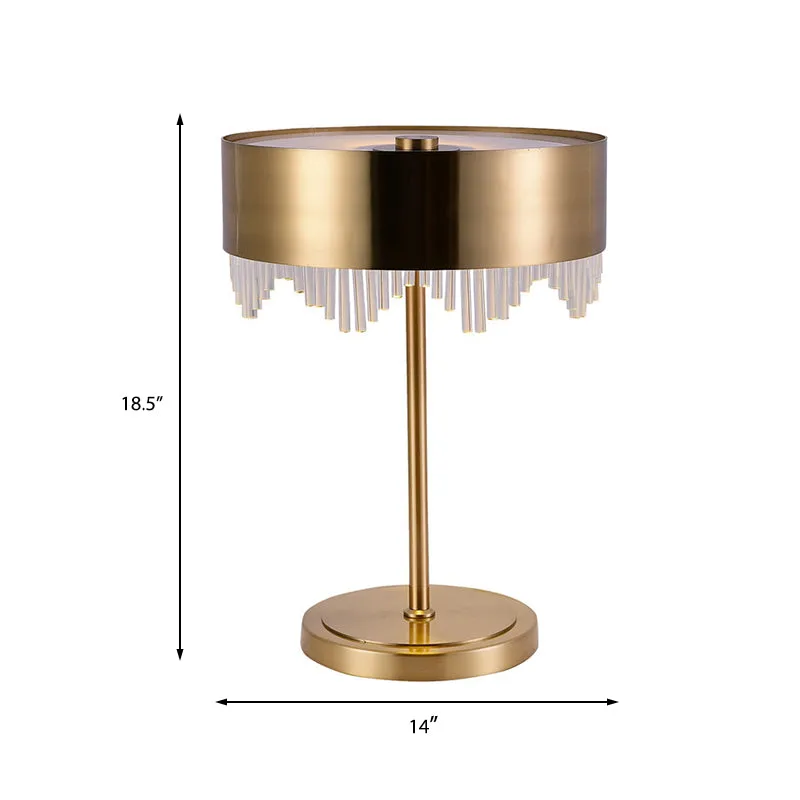 Modernistische kristallen bureaulamp met 1 kop, gouden cilindernachttafellamp met metalen kap Clearhalo