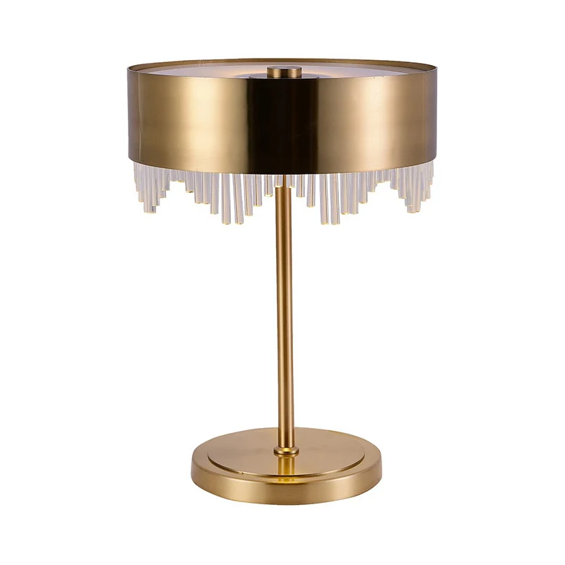 Modernistische kristallen bureaulamp met 1 kop, gouden cilindernachttafellamp met metalen kap Clearhalo