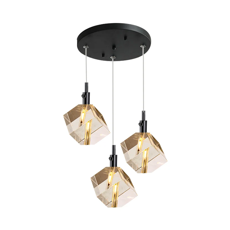 Modernistische kubus multi-hanglamp helder kristalglas 3-koppige eetkamer LED-hanglamp zwart Clearhalo