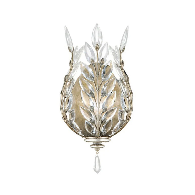 Modernistische Laurier wandlamp 1 licht Crystal Drop wandgemonteerde verlichting zilver/messing Clearhalo