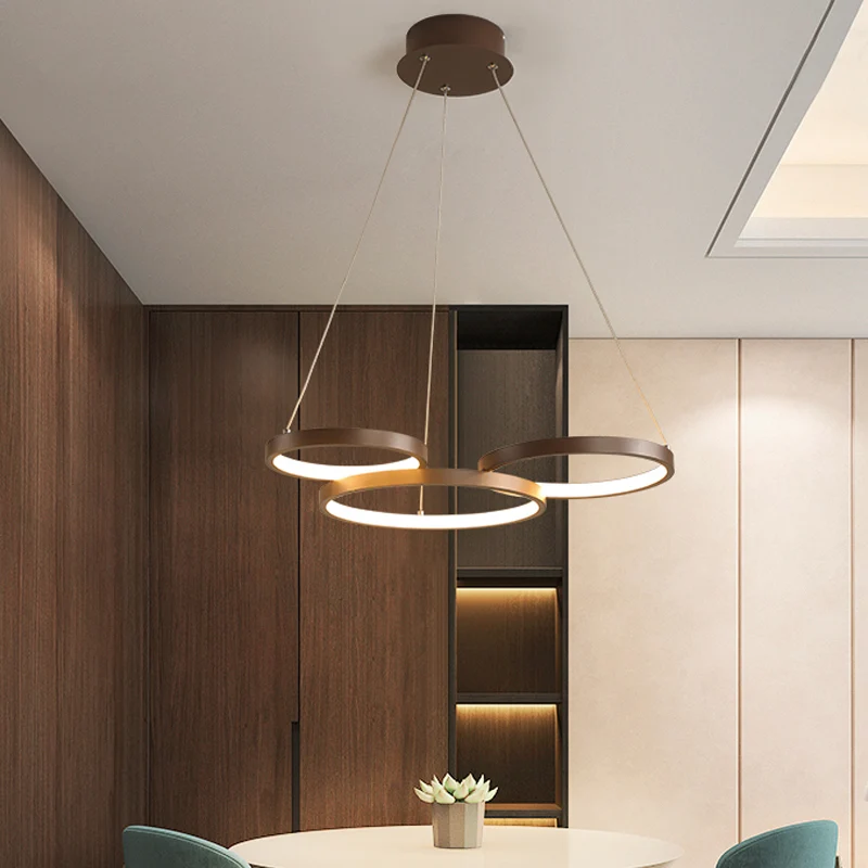 Modernistische LED kroonluchter hanger bruin 3/4/5 lagen Halo Ring hanglamp met acryl kap Clearhalo