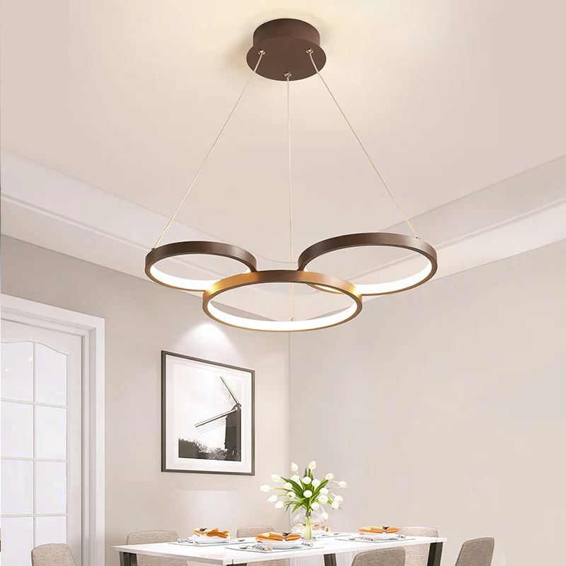 Modernistische LED kroonluchter hanger bruin 3/4/5 lagen Halo Ring hanglamp met acryl kap Clearhalo
