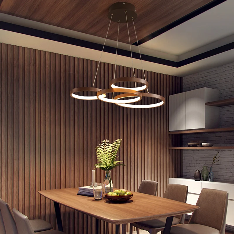 Modernistische LED kroonluchter hanger bruin 3/4/5 lagen Halo Ring hanglamp met acryl kap Clearhalo