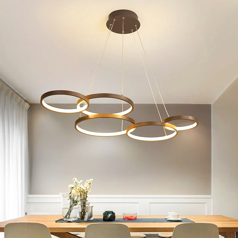 Modernistische LED kroonluchter hanger bruin 3/4/5 lagen Halo Ring hanglamp met acryl kap Clearhalo