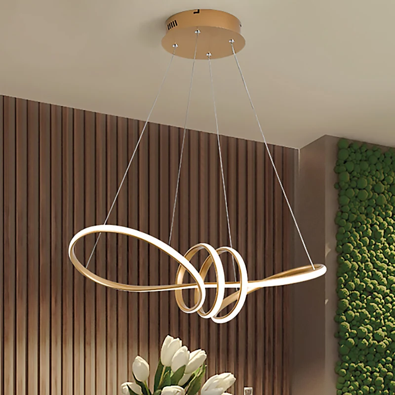 Modernistische led-hangende kroonluchter met acrylkap, gouden spiraalvormige hanglampenset wit/warm/natuurlijk licht Clear...