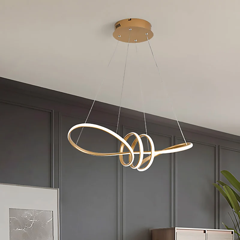 Modernistische led-hangende kroonluchter met acrylkap, gouden spiraalvormige hanglampenset wit/warm/natuurlijk licht Clear...