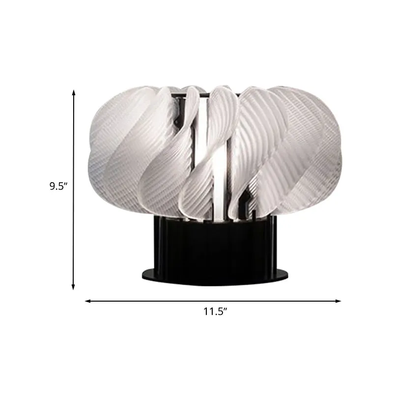 Modernistische LED-tafellamp met gebogen paneel van acryl wit en zwart met spiraalvormig ontwerp Clearhalo