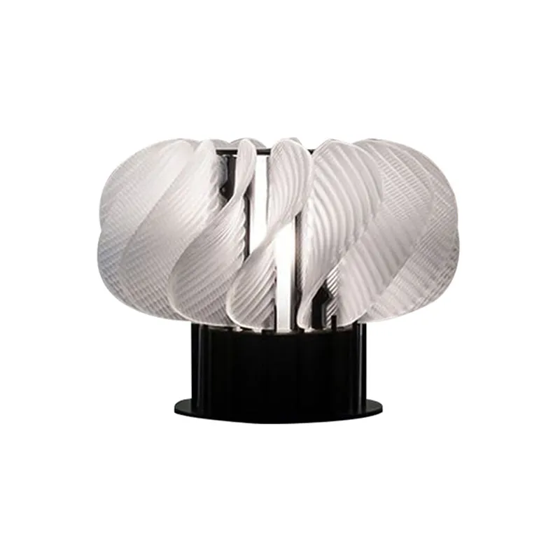 Modernistische LED-tafellamp met gebogen paneel van acryl wit en zwart met spiraalvormig ontwerp Clearhalo