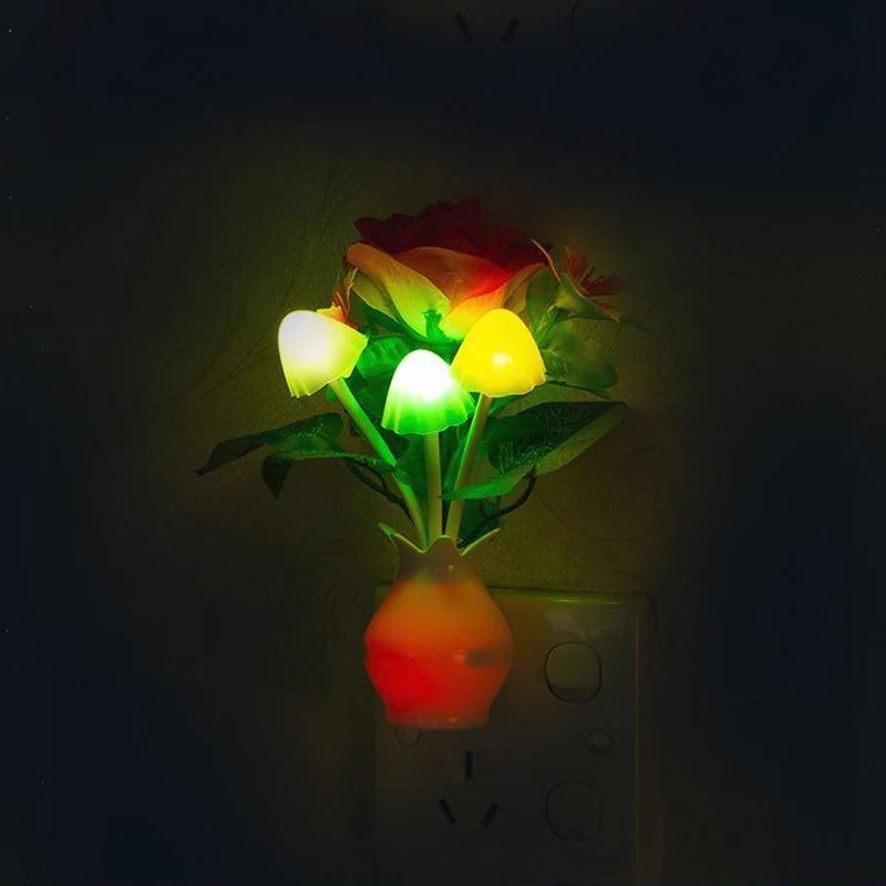 Modernistische Lila Bloesem LED-nachtlamp Kunststof bedstekker wandverlichting veelkleurig licht Clearhalo