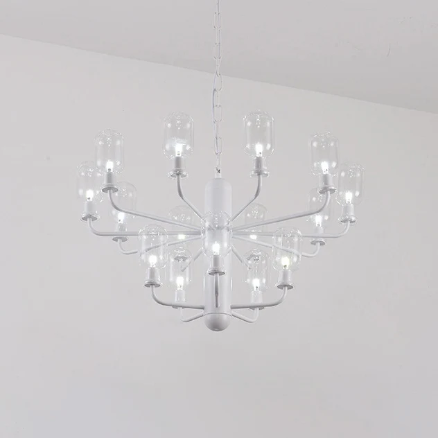 Modernistische ovale kroonluchter lichtarmatuur glas 15-lichts woonkamer hanglamp zwart/goud/witte afwerking Clearhalo