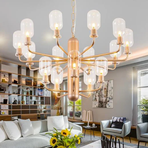 Modernistische ovale kroonluchter lichtarmatuur glas 15-lichts woonkamer hanglamp zwart/goud/witte afwerking Clearhalo