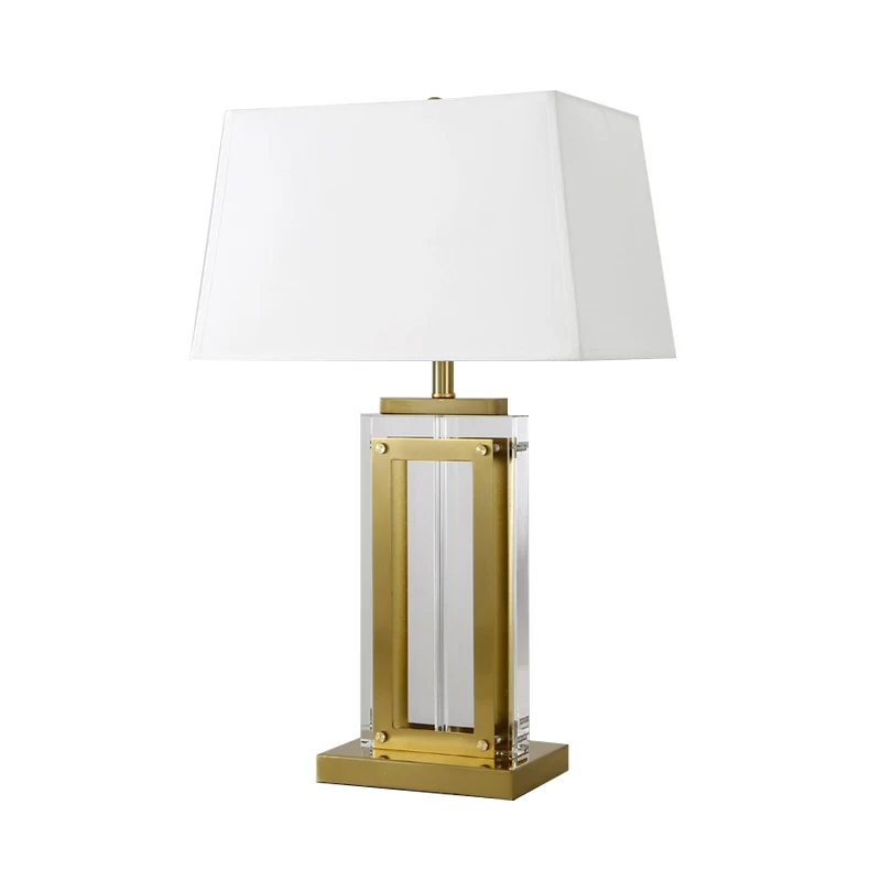 Modernistische rechthoekige stoffen taaklamp Helder kristal 1-lamps nachtkastjelamp goud Clearhalo