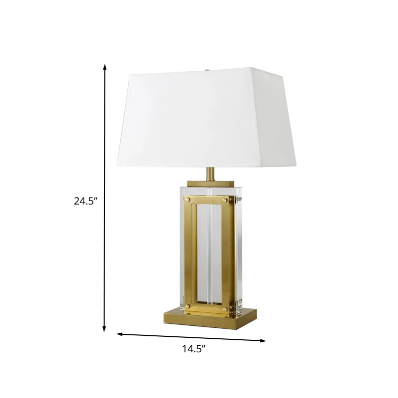 Modernistische rechthoekige stoffen taaklamp Helder kristal 1-lamps nachtkastjelamp goud Clearhalo