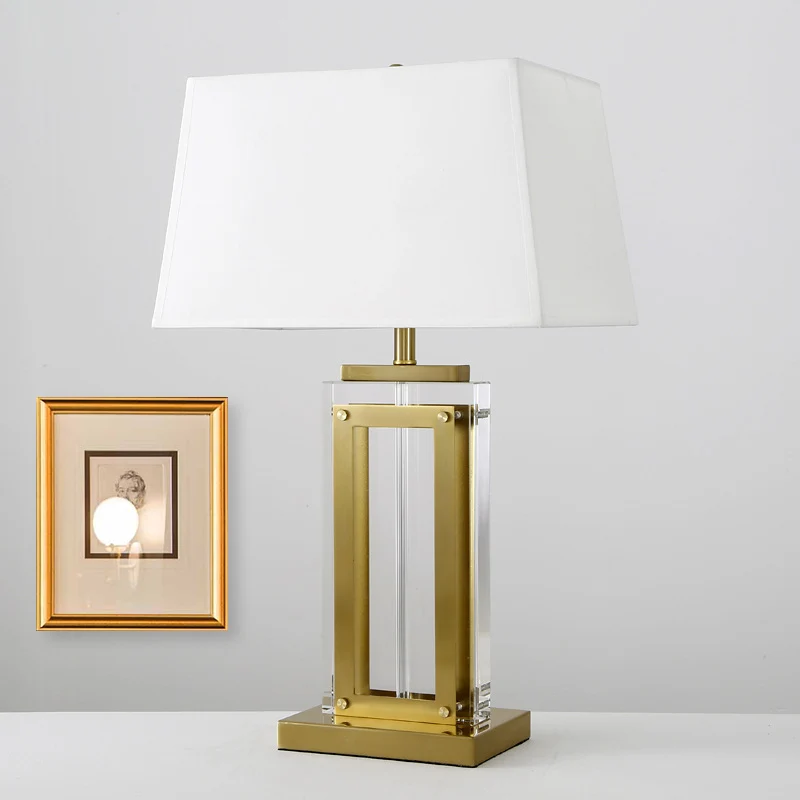 Modernistische rechthoekige stoffen taaklamp Helder kristal 1-lamps nachtkastjelamp goud Clearhalo