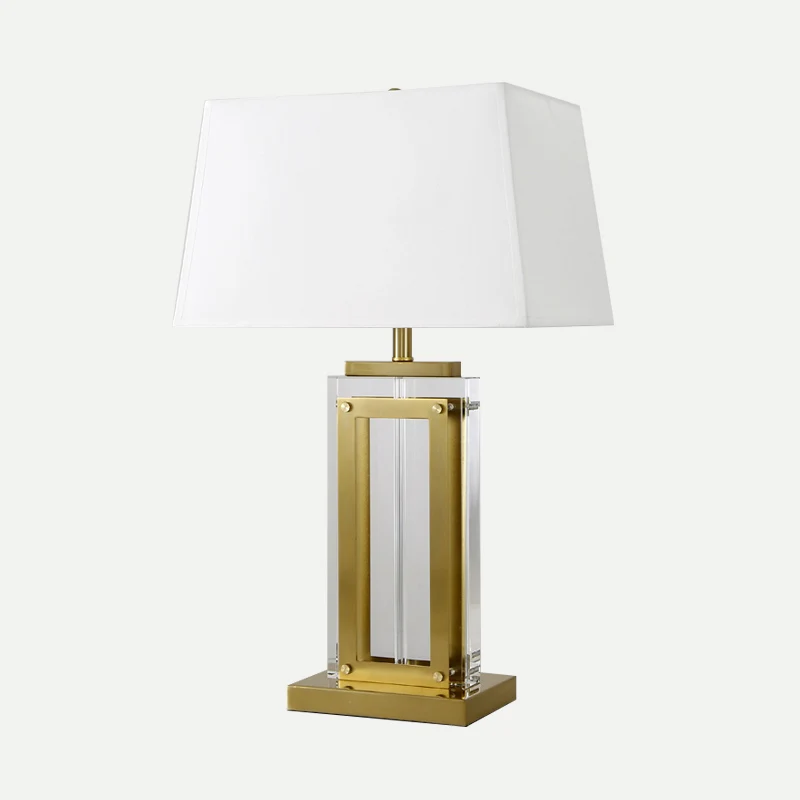 Modernistische rechthoekige stoffen taaklamp Helder kristal 1-lamps nachtkastjelamp goud Clearhalo