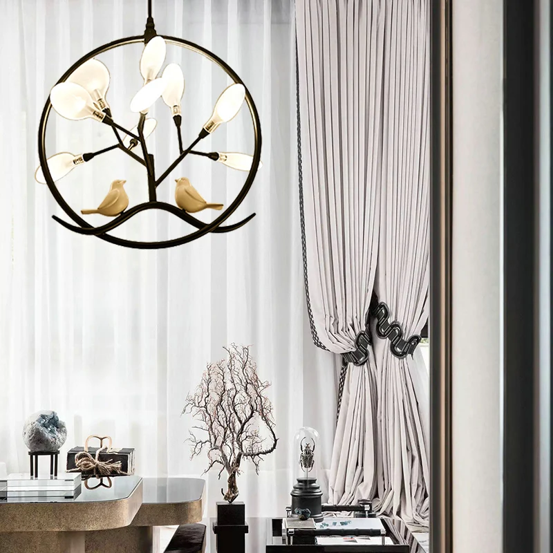 Modernistische ronde hangende kroonluchter, lichtmetalen 9-lichts hanglamp voor binnen met acrylkap zwart/gouden afwerking...