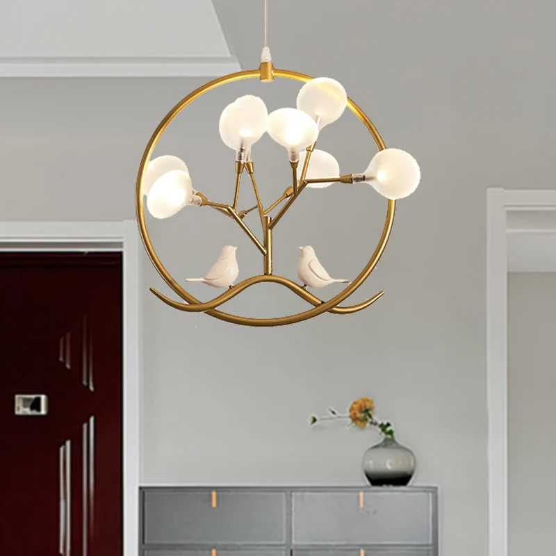 Modernistische ronde hangende kroonluchter, lichtmetalen 9-lichts hanglamp voor binnen met acrylkap zwart/gouden afwerking...