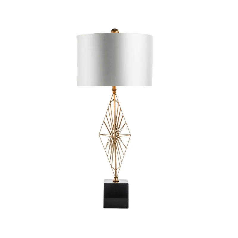 Modernistische ruit nachtkastje licht metaal 1-lamps woonkamer stoffen tafellamp wit Clearhalo